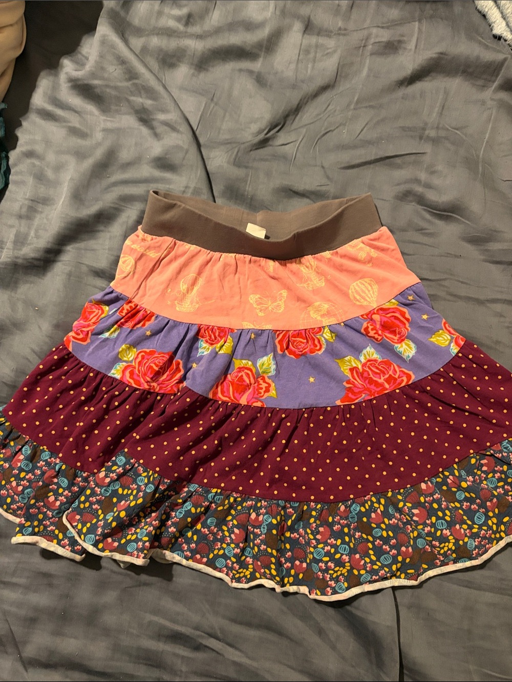 Matilda Jane Brown, Coral, Purple & Burgundy Tiered Floral Dot Skirt